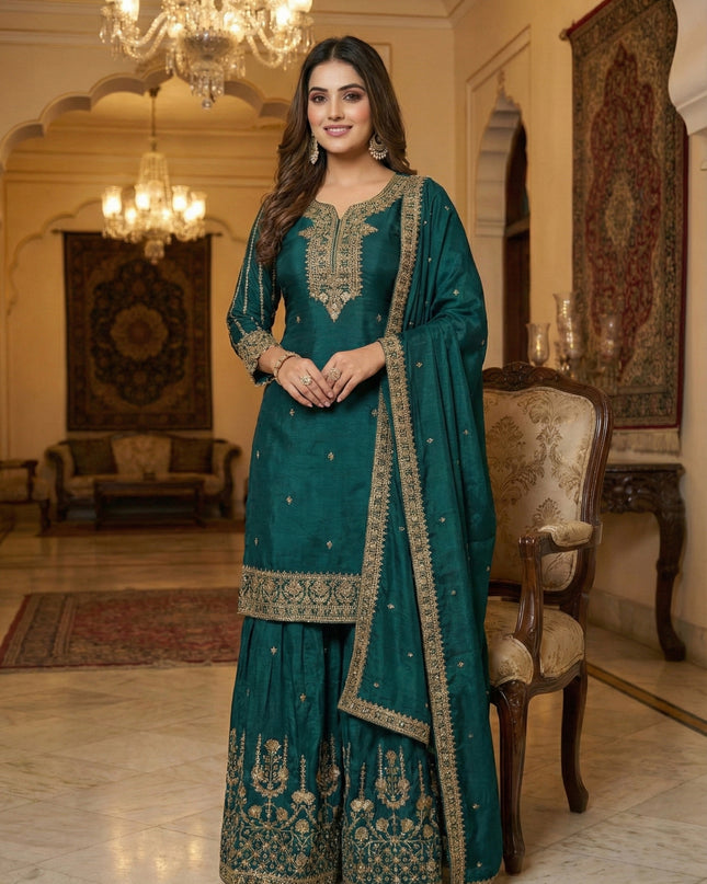 KB 3311 Heavy Chinon Sequence Embroidery Sharara Suit