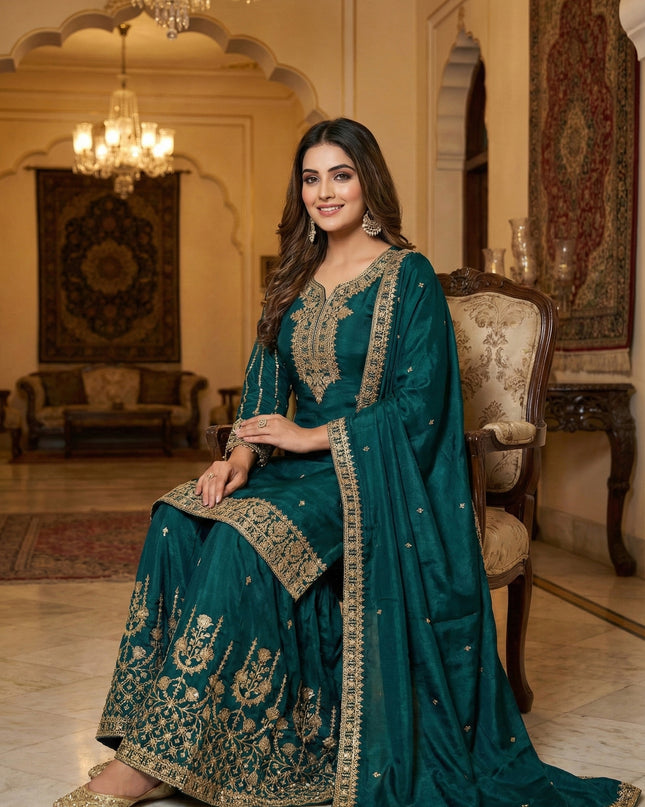 KB 3311 Heavy Chinon Sequence Embroidery Sharara Suit