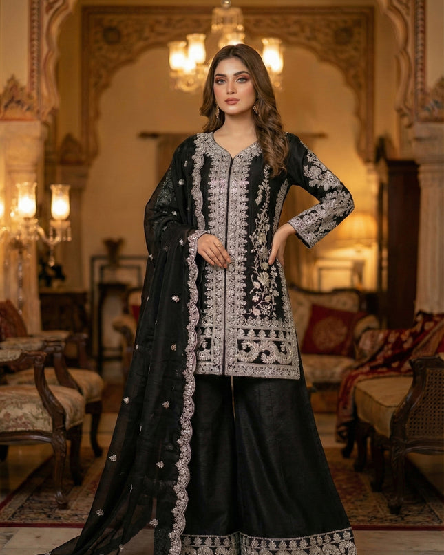 KB 3312 Black Heavy Chinon Embroidery Sharara Suit 2026