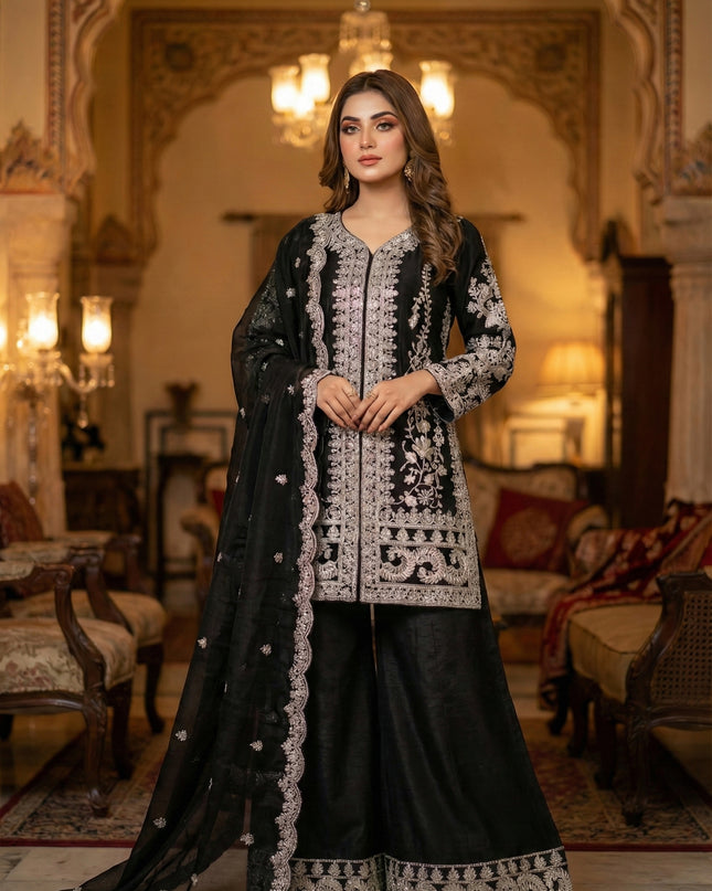 KB 3312 Black Heavy Chinon Embroidery Sharara Suit 2026