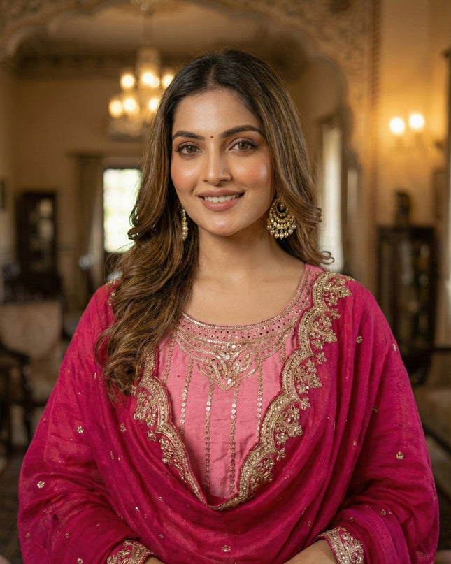 KB 3313 Pink Heavy Chinon Embroidery Sharara Suit Collection