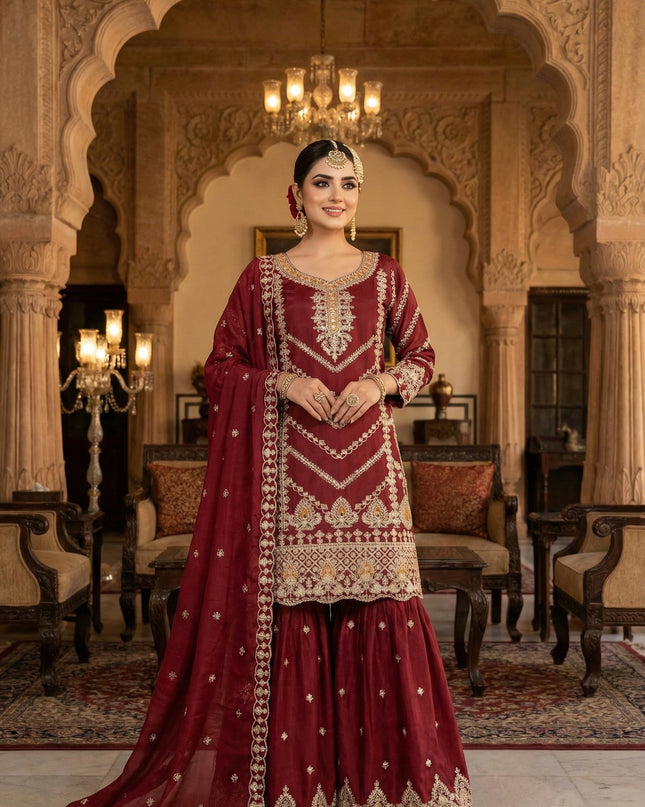 KB 3314 Heavy Chinon Designer Wedding Sharara Suit