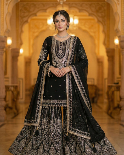 KB 3315 Black Heavy Georgette Wedding Sharara Suit