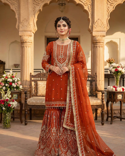 KB 3315 Orange Heavy Georgette Sharara Suit Wedding Collection