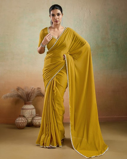 Sethnic Ekairaa Georgette Yellow Color 97002 Cocktail Wear Saree