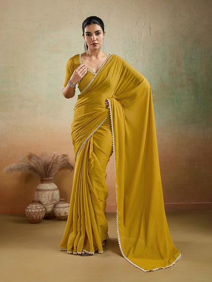 Sethnic Ekairaa Georgette Yellow Color 97002 Cocktail Wear Saree