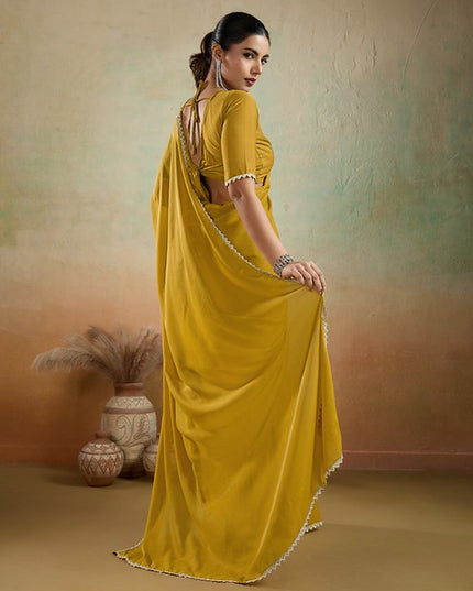 Sethnic Ekairaa Georgette Yellow Color 97002 Cocktail Wear Saree