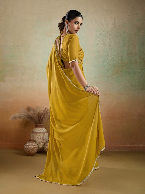 Sethnic Ekairaa Georgette Yellow Color 97002 Cocktail Wear Saree