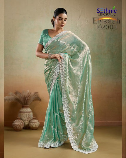 Sethnic Elyseah Velvet Chiffon Leheriya Pattern Embroidery Saree 2025