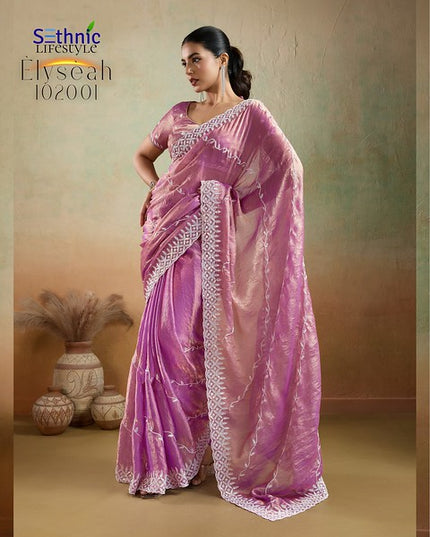 Sethnic Elyseah Velvet Chiffon Leheriya Pattern Embroidery Saree Collection
