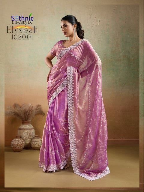 Sethnic Elyseah Velvet Chiffon Leheriya Pattern Embroidery Saree Collection
