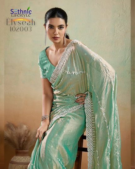 Sethnic Elyseah Velvet Chiffon Leheriya Pattern Embroidery Saree 2025