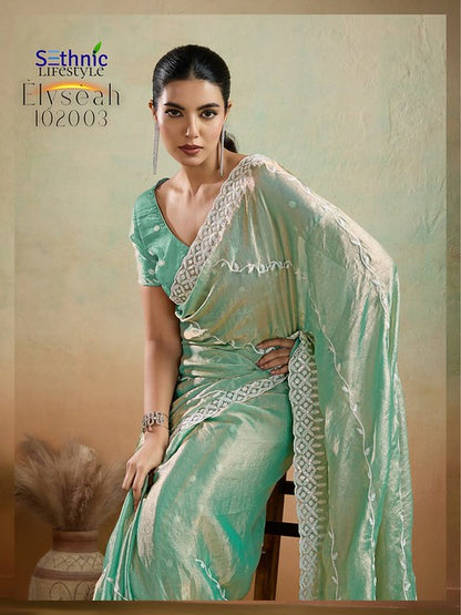 Sethnic Elyseah Velvet Chiffon Leheriya Pattern Embroidery Saree 2025