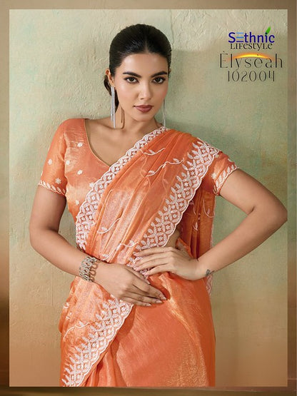Sethnic Elyseah Velvet Chiffon Leheriya Pattern Embroidery Saree