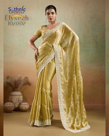 Sethnic Elyseah Velvet Chiffon Pallu  Leheriya Pattern Embroidery Saree