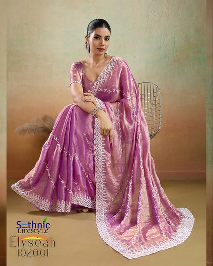 Sethnic Elyseah Velvet Chiffon Leheriya Pattern Embroidery Saree Collection