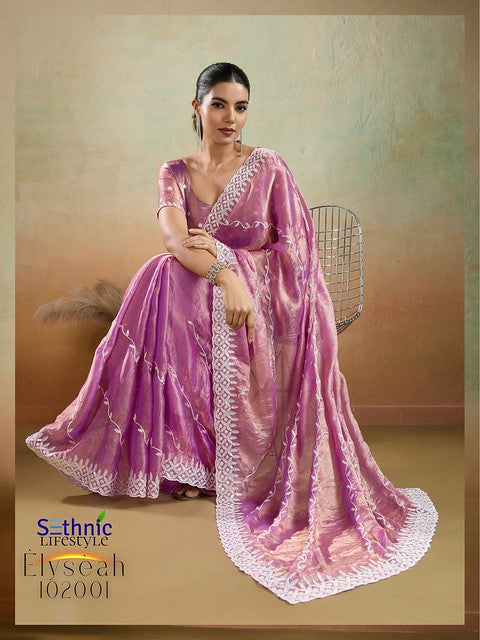 Sethnic Elyseah Velvet Chiffon Leheriya Pattern Embroidery Saree Collection