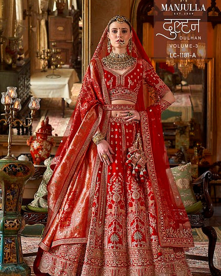 Manjulla Dulhan Vol 3 Bridal Red Tone Silk Heavy Lehenga Choli Collection