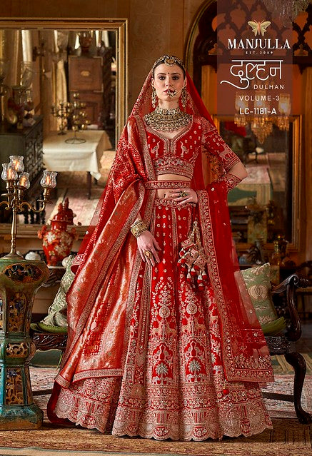 Manjulla Dulhan Vol 3 Bridal Red Tone Silk Heavy Lehenga Choli Collection