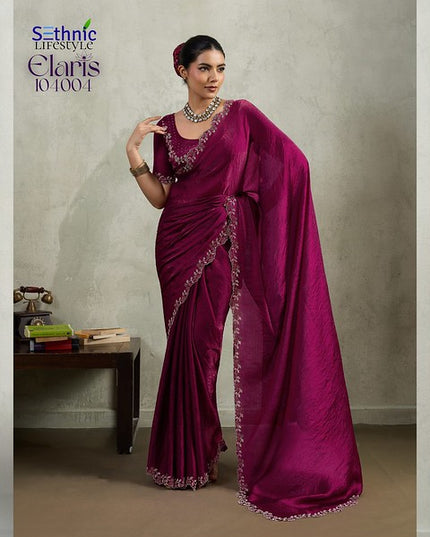 Sethnic Elaris Velvet Chiffon Pallu concept 104004 Festival Wear Saree