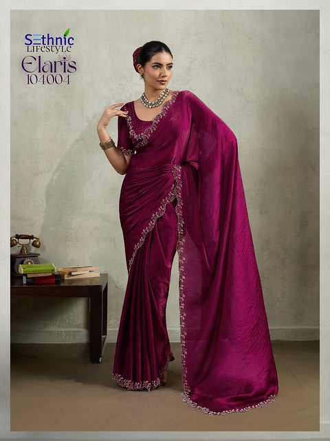 Sethnic Elaris Velvet Chiffon Pallu concept 104004 Festival Wear Saree