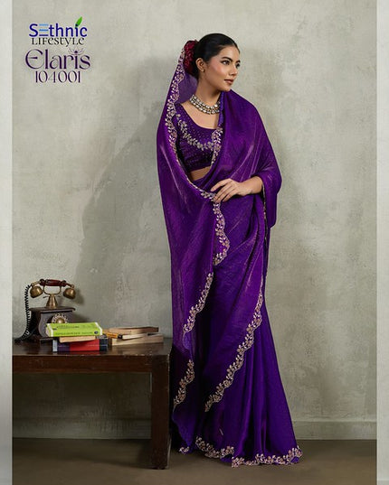 Sethnic Elaris Velvet Chiffon Pallu concept 104001 Party Wear Saree Collection