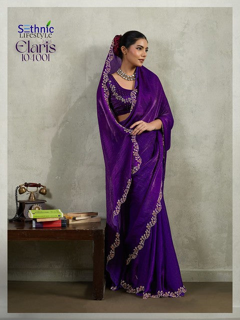 Sethnic Elaris Velvet Chiffon Pallu concept 104001 Party Wear Saree Collection