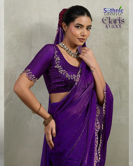 Sethnic Elaris Velvet Chiffon Pallu concept 104001 Party Wear Saree Collection