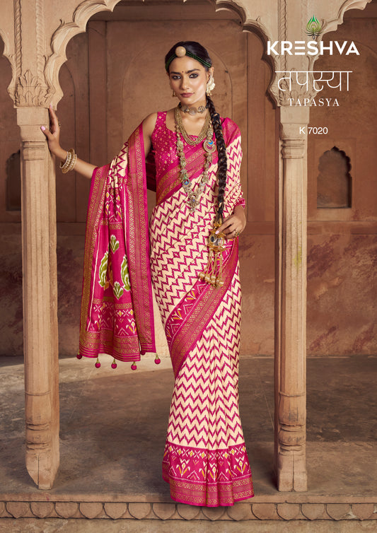 Kreshva Tapasya Mercerizer Ruby Color Sigma Silk 7020 to 7025 Saree Collection