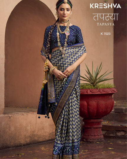 Kreshva Tapasya Mercerizer Blue Color Sigma Silk 7020 to 7025 Saree Collection