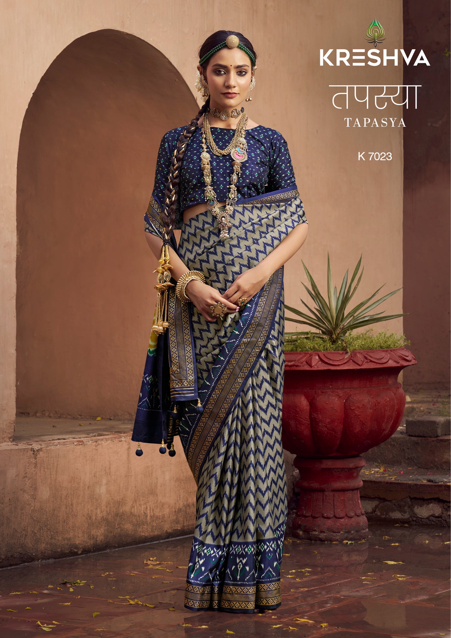 Kreshva Tapasya Mercerizer Blue Color Sigma Silk 7020 to 7025 Saree Collection