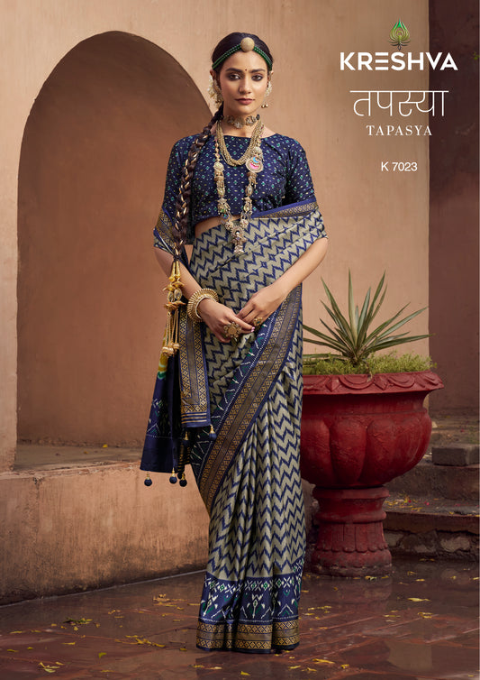 Kreshva Tapasya Mercerizer Blue Color Sigma Silk 7020 to 7025 Saree Collection