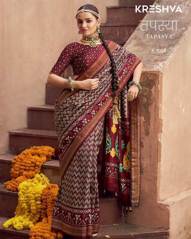 Kreshva Tapasya Mercerizer Bark Brown Color Sigma Silk 7020 to 7025 Saree