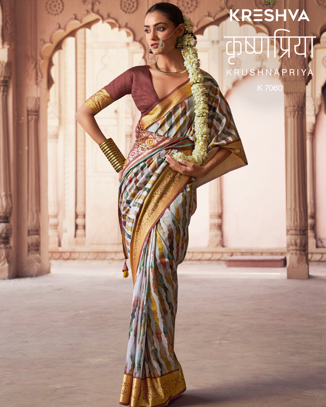 Kreshva Krushnapriya Lux P. V. Silk  Digital Print 7058 To 7065  Saree Diwali Collection