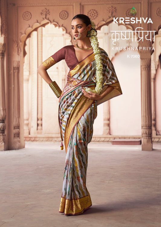 Kreshva Krushnapriya Lux P. V. Silk  Digital Print 7058 To 7065  Saree Diwali Collection