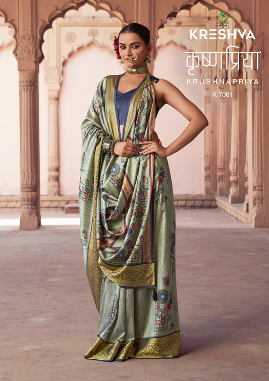 Kreshva Krushnapriya Lux P. V. Silk  Digital Print 7058 To 7065 Diwali Saree 2025