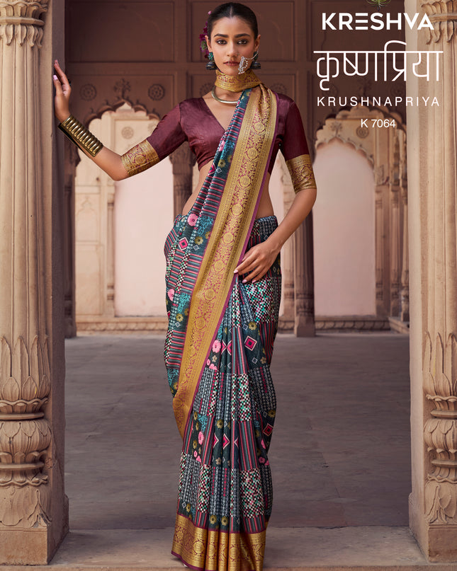 Kreshva Krushnapriya Lux P. V. Silk  Digital Print 7058 To 7065 Saree Collection