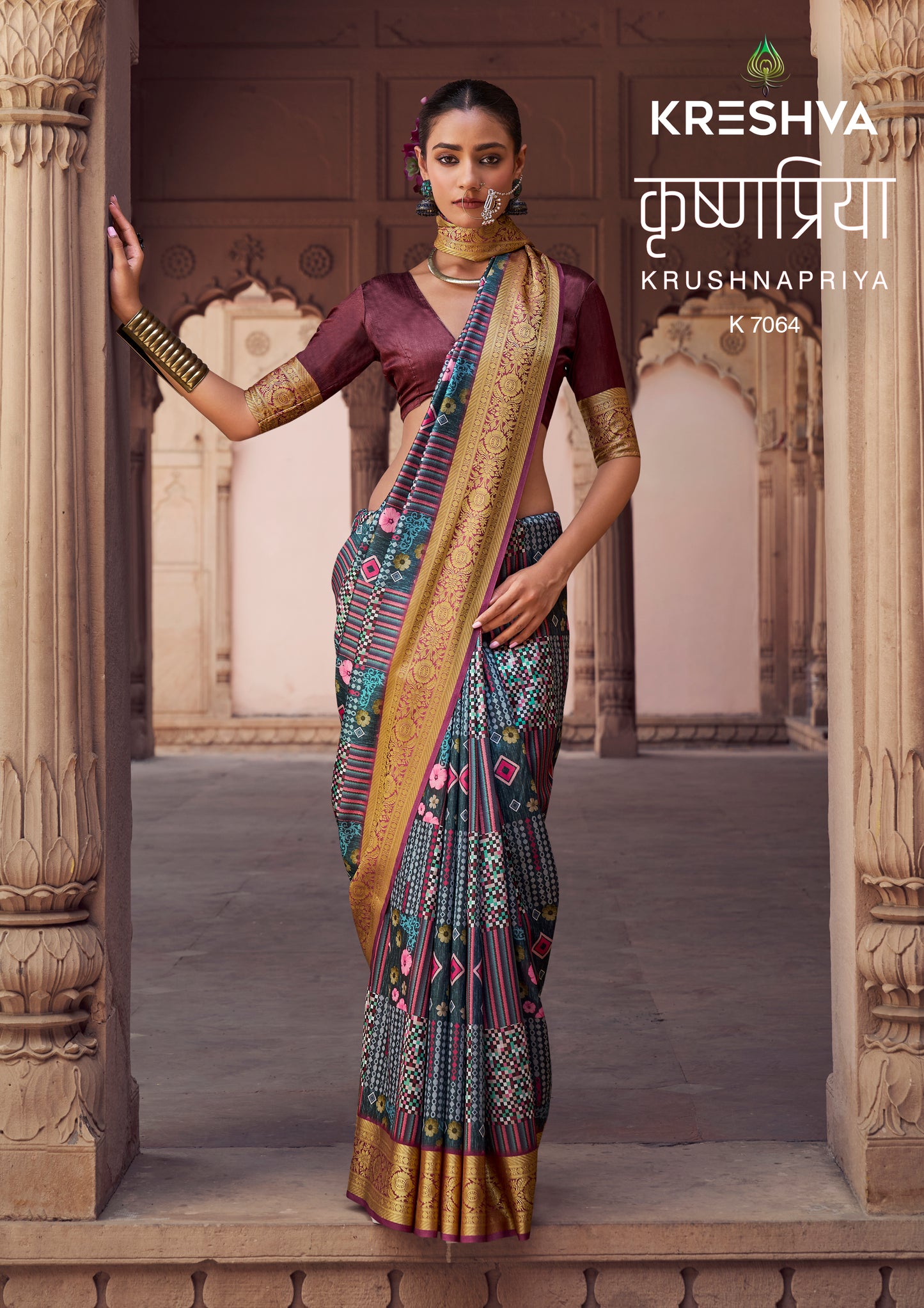 Kreshva Krushnapriya Lux P. V. Silk  Digital Print 7058 To 7065 Saree Collection