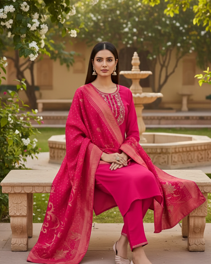 Marina Silk Ruby Color Kurti Set With Multi Thread  Work Collection
