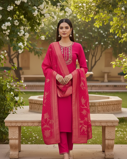 Marina Silk Ruby Color Kurti Set With Multi Thread  Work Collection