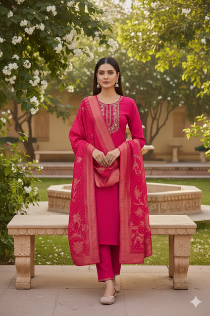 Marina Silk Ruby Color Kurti Set With Multi Thread  Work Collection