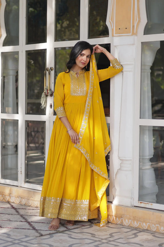Mohini 9210 Yellow Color Gown Dress with Dupatta