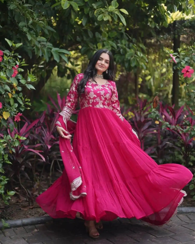 Mohini 9155 Pink Color Jacquard Embroidered Heavy Gown and Dupatta