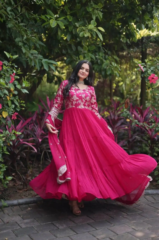 Mohini 9155 Pink Color Jacquard Embroidered Heavy Gown and Dupatta