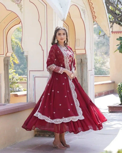 Mohini 9155 Red Color Jacquard Embroidered Heavy Gown and Dupatta