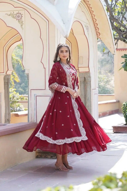 Mohini 9155 Red Color Jacquard Embroidered Heavy Gown and Dupatta