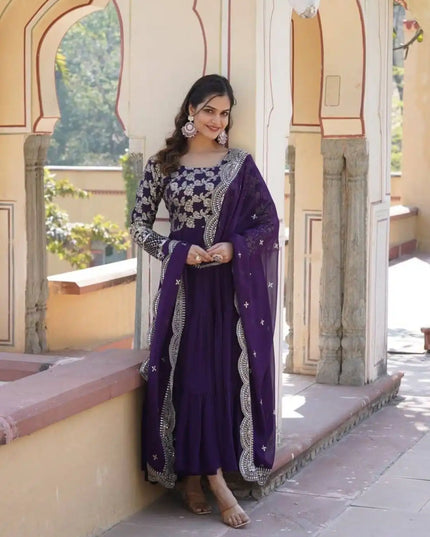 Mohini 9155 Purple Color Jacquard Embroidered Heavy Gown and Dupatta