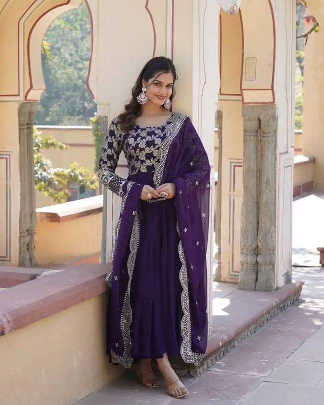 Mohini 9155 Purple Color Jacquard Embroidered Heavy Gown and Dupatta