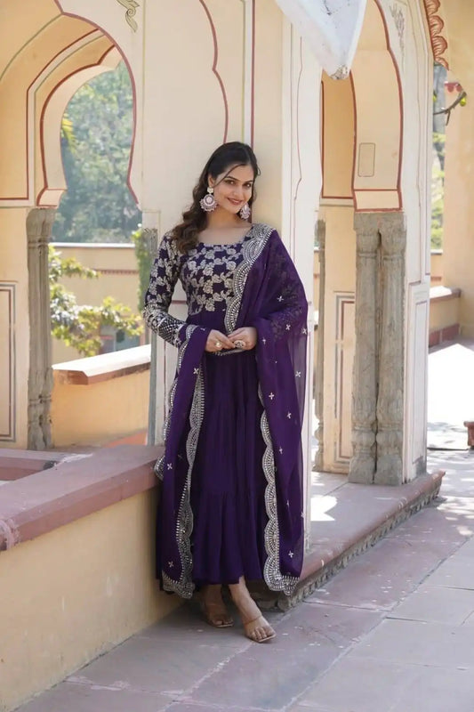 Mohini 9155 Purple Color Jacquard Embroidered Heavy Gown and Dupatta