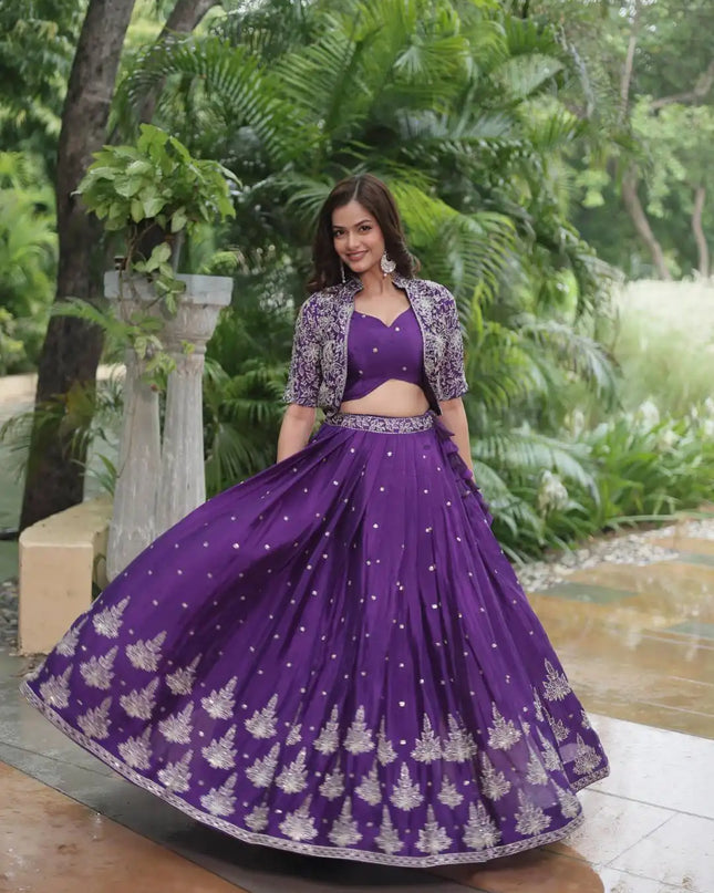 Mohini 7128 Chinnon With Rich Embroidered Purple Color Lehenga Choli